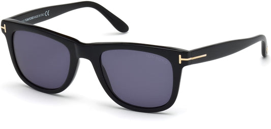 Tom Ford FT0336 Leo Geometric Sunglasses 01V-01V - Shiny Black / Blue Lenses