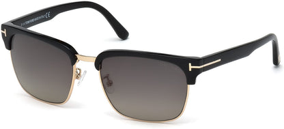 Tom Ford FT0367 River Geometric Sunglasses 01D-01D - Shiny Black, Rose Gold Metal / Polarized Gradient Grey Lenses