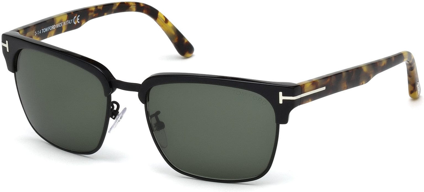 Tom Ford FT0367 River Geometric Sunglasses 02B-02B - Shiny Black Front, Tortoise Temples, Matte Black Metal / Green Lenses