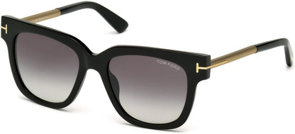 Tom Ford FT0436 Tracy Geometric Sunglasses 01B-01B - Shiny Black  / Gradient Smoke