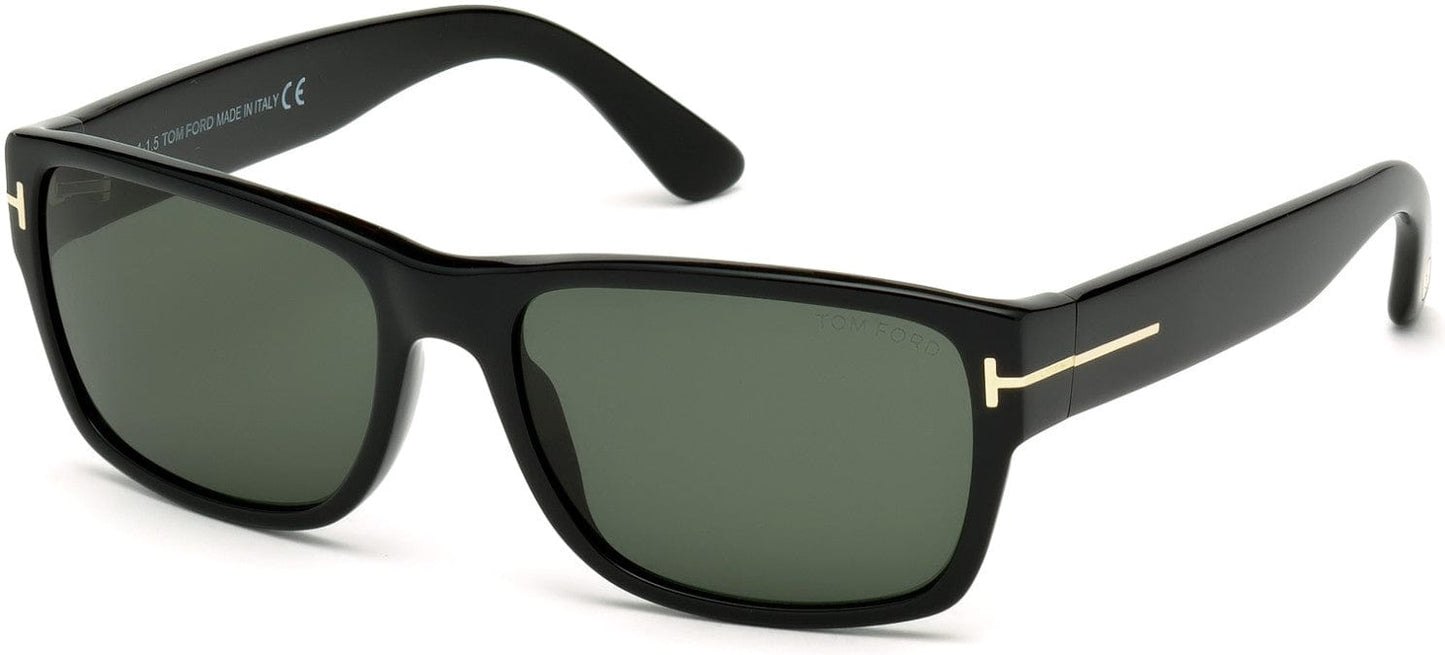Tom Ford FT0445 Mason Geometric Sunglasses 01N-01N - Shiny Black/ Green Lenses