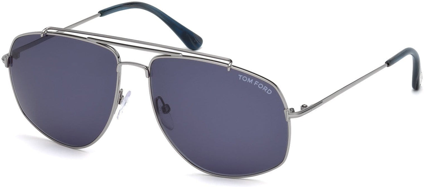 Tom Ford FT0496 Georges Geometric Sunglasses 14V-14V - Shiny Light Ruthenium / Blue