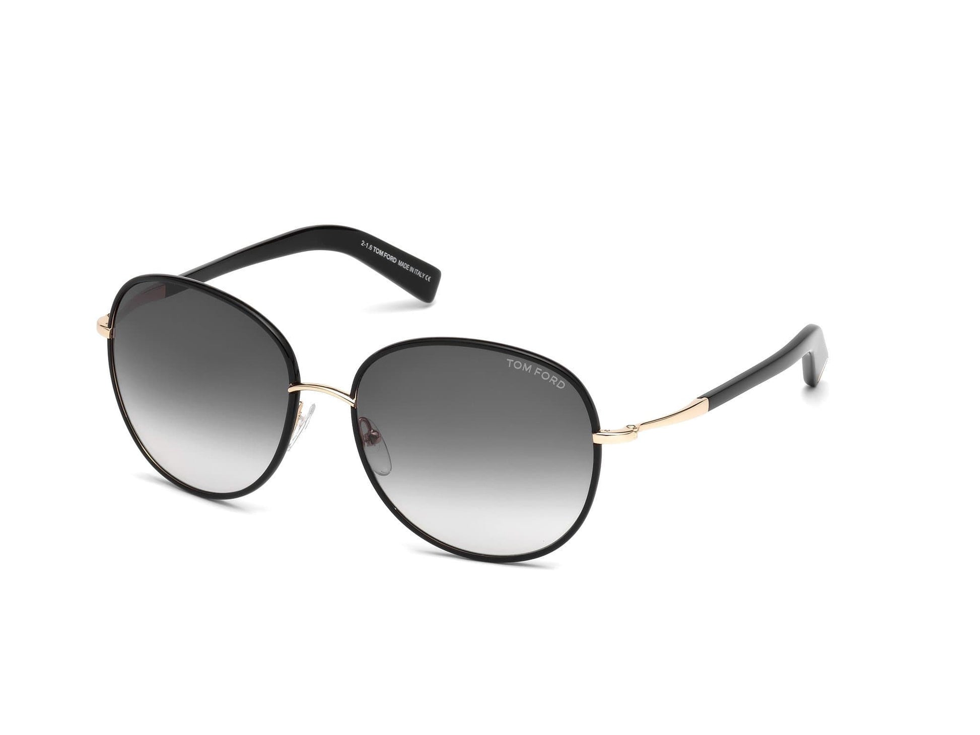 Tom Ford FT0498 Georgia Geometric Sunglasses 01B-01B - Shiny Rose Gold, Shiny Black / Gradient Smoke Lenses