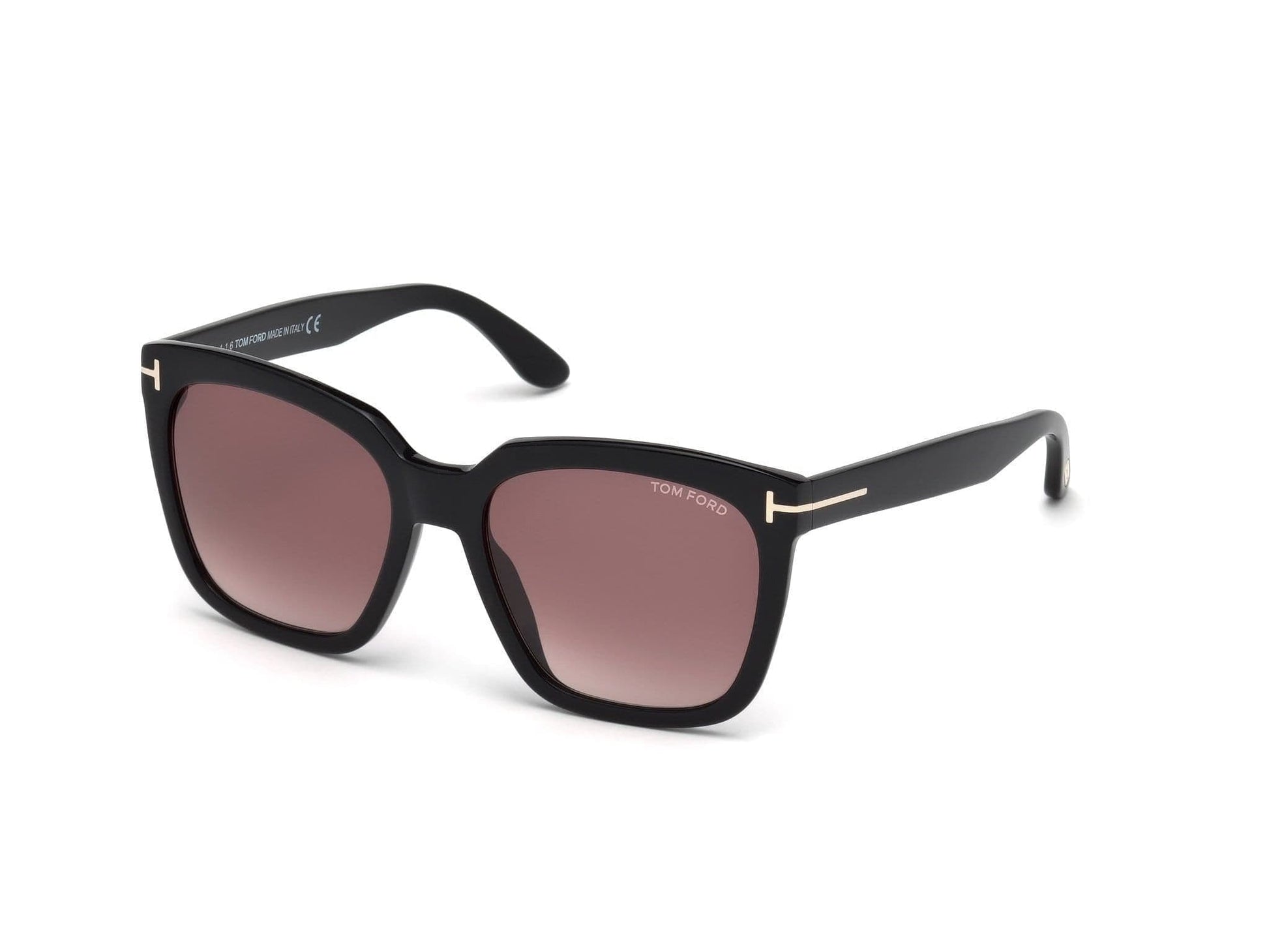 Tom Ford FT0502 Amarra Geometric Sunglasses 01T-01T - Shiny Black / Gradient Burgundy Lenses