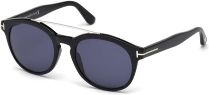 Tom Ford FT0515 Newman Geometric Sunglasses 01V-01V - Shiny Black  / Blue