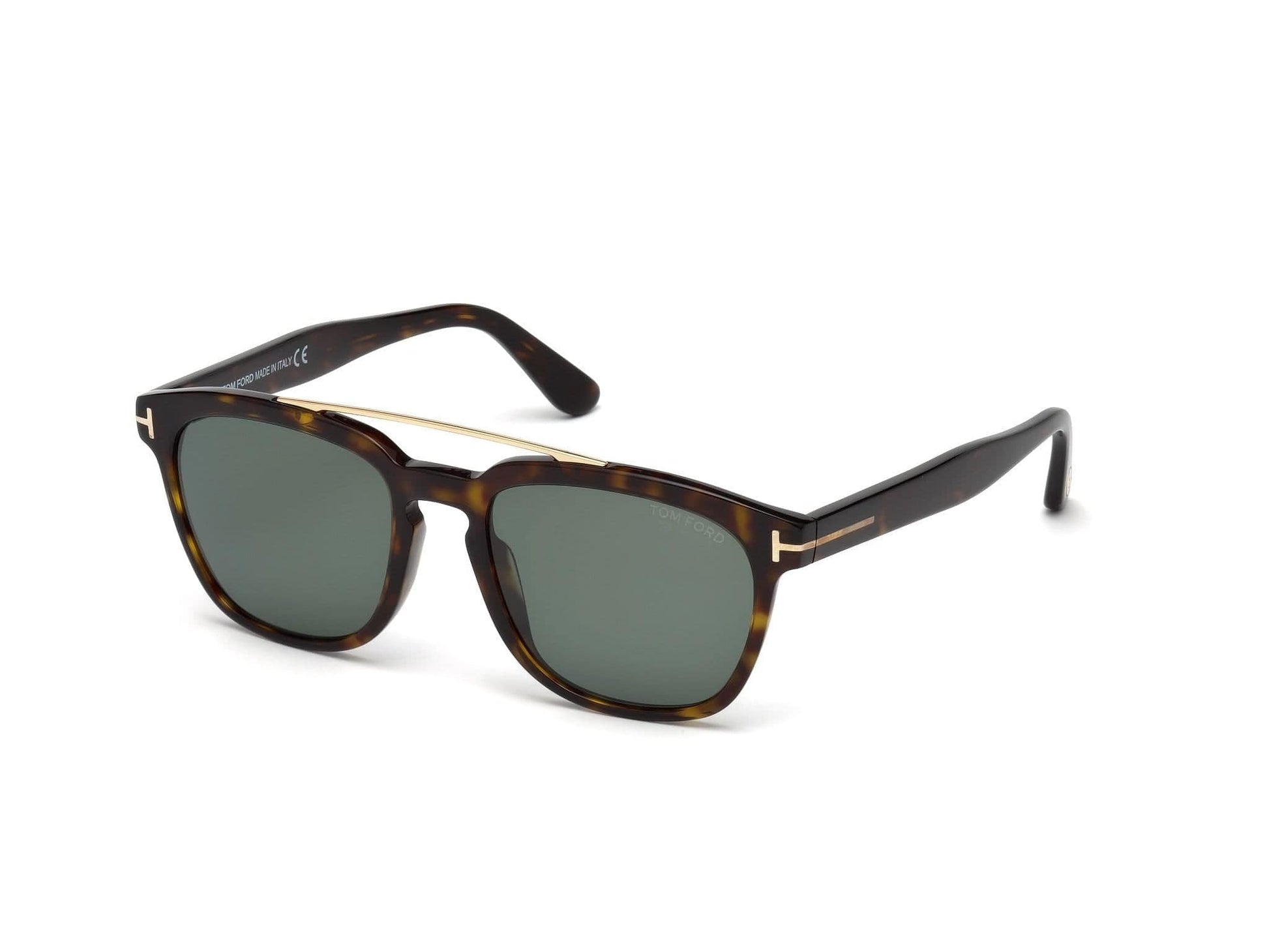 Tom Ford FT0516 Holt Geometric Sunglasses 52R-52R - Classic Dark Havana, Rose Gold Brow Bar / Polarized Green Lenses