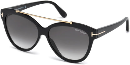 Tom Ford FT0518 Livia Geometric Sunglasses 01B-01B - Shiny Black  / Gradient Smoke