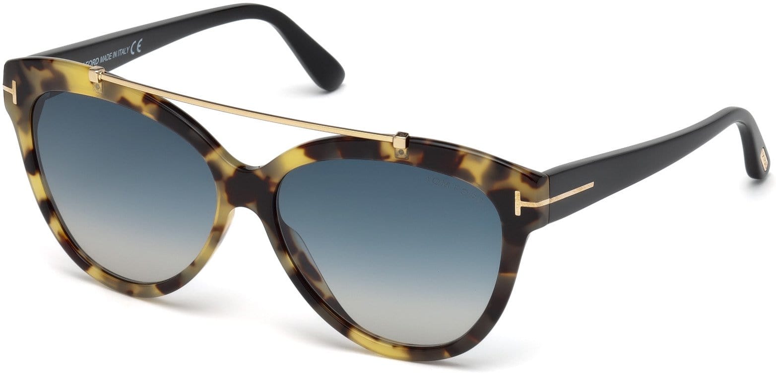 Tom Ford FT0518 Livia Geometric Sunglasses 56W-56W - Havana/other / Gradient Blue