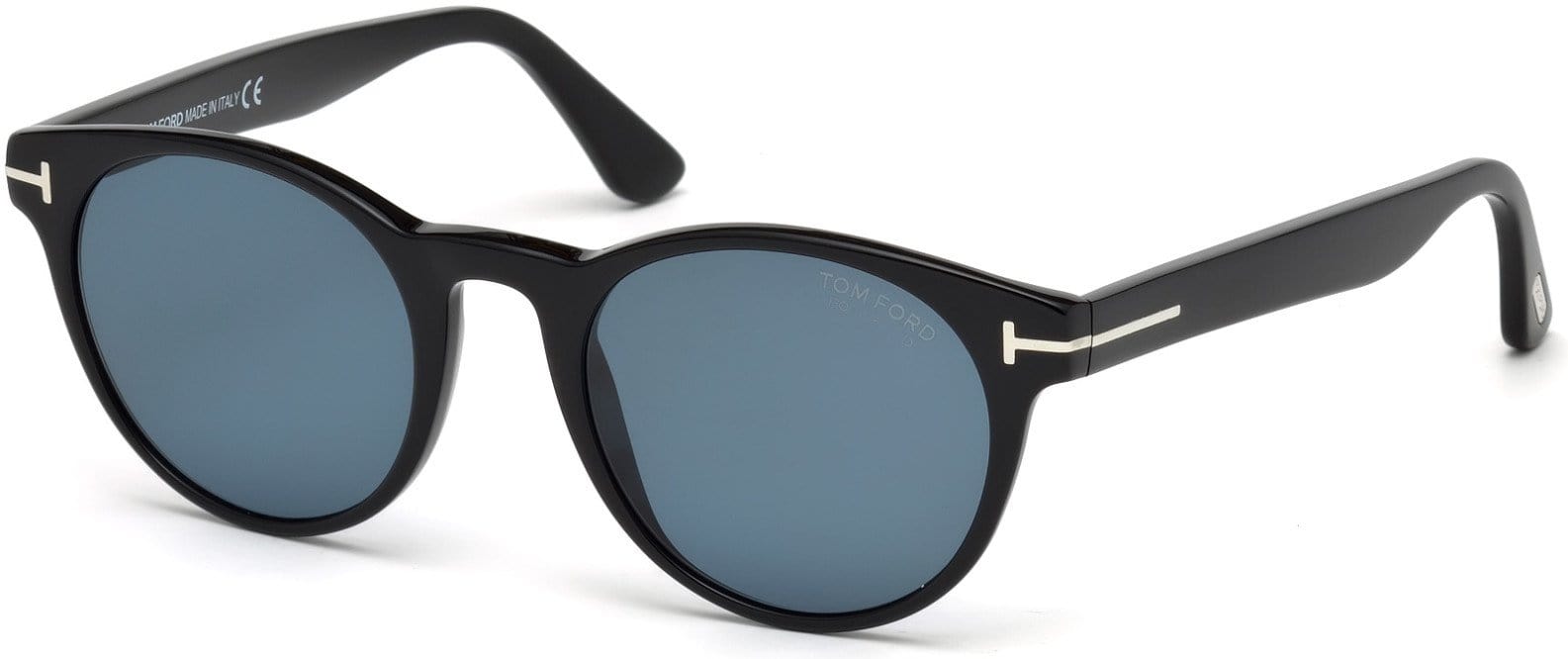 Tom Ford FT0522 Palmer Round Sunglasses 01V-01V - Shiny Black  / Blue