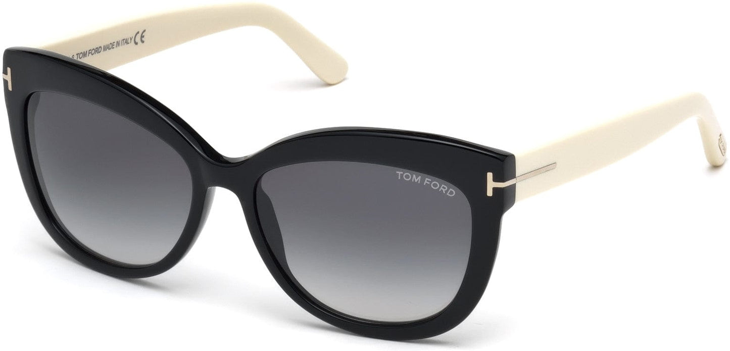 Tom Ford FT0524 Alistair Geometric Sunglasses 05B-05B - Shiny Black Front, Shiny Ivory Temples / Gradient Smoke Lenses