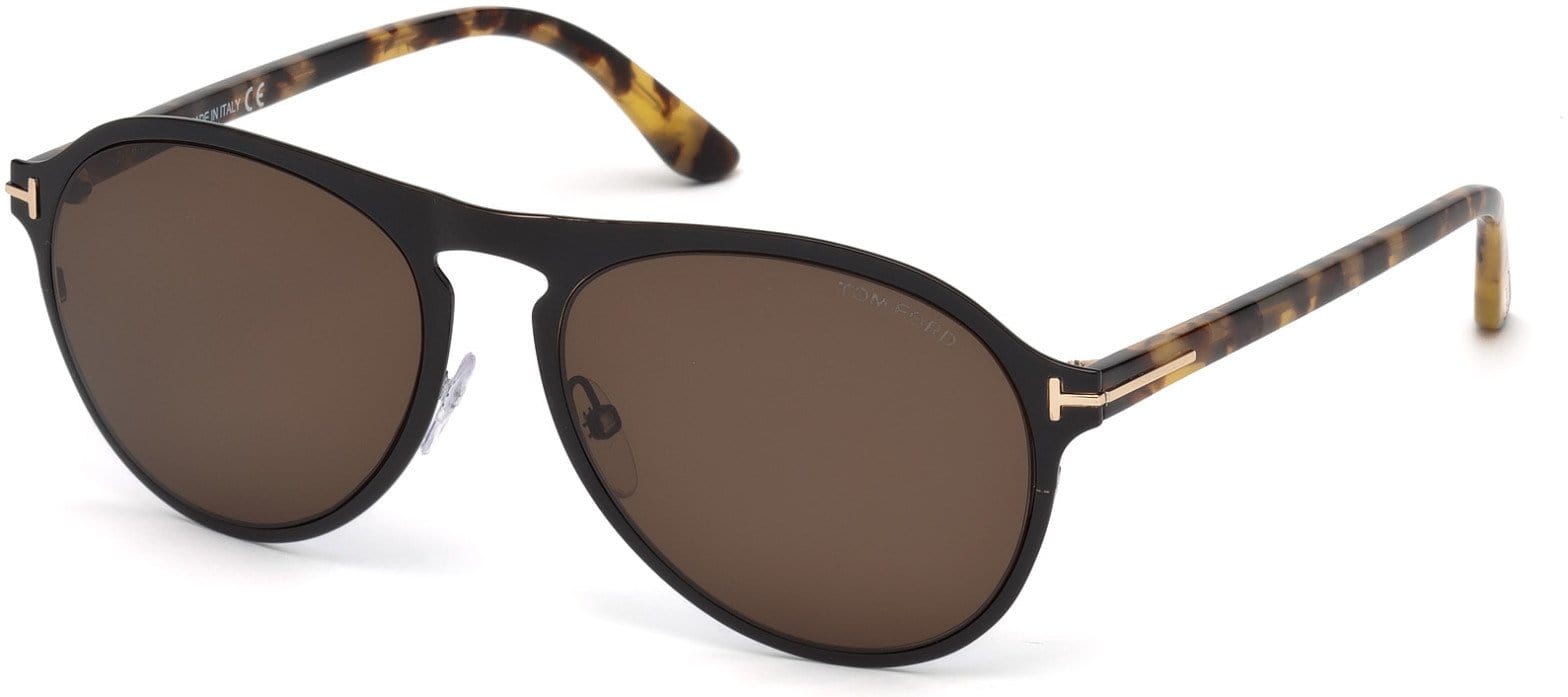 Tom Ford FT0525 Bradburry Pilot Sunglasses 01E-01E - Shiny Black  / Brown