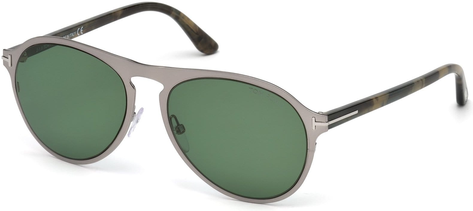 Tom Ford FT0525 Bradburry Pilot Sunglasses 14N-14N - Shiny Light Ruthenium / Green