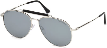 Tom Ford FT0536 Sean Pilot Sunglasses 16C-16C - Shiny Palladium / Smoke Mirror