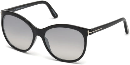 Tom Ford FT0568 Geraldine-02 Oval Sunglasses 01C-01C - Shiny Black  / Smoke Mirror