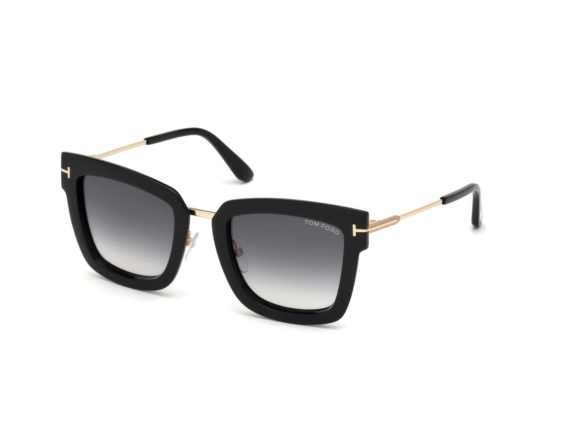 Tom Ford FT0573 Lara-02 Geometric Sunglasses 01B-01B - Shiny Black, Rose Gold/ Gradient Smoke Lenses
