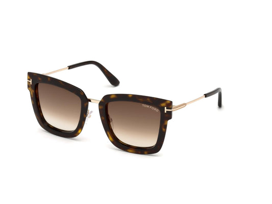 Tom Ford FT0573 Lara-02 Geometric Sunglasses 52F-52F - Shiny Dark Havana, Rose Gold/ Gradient Brown Lenses