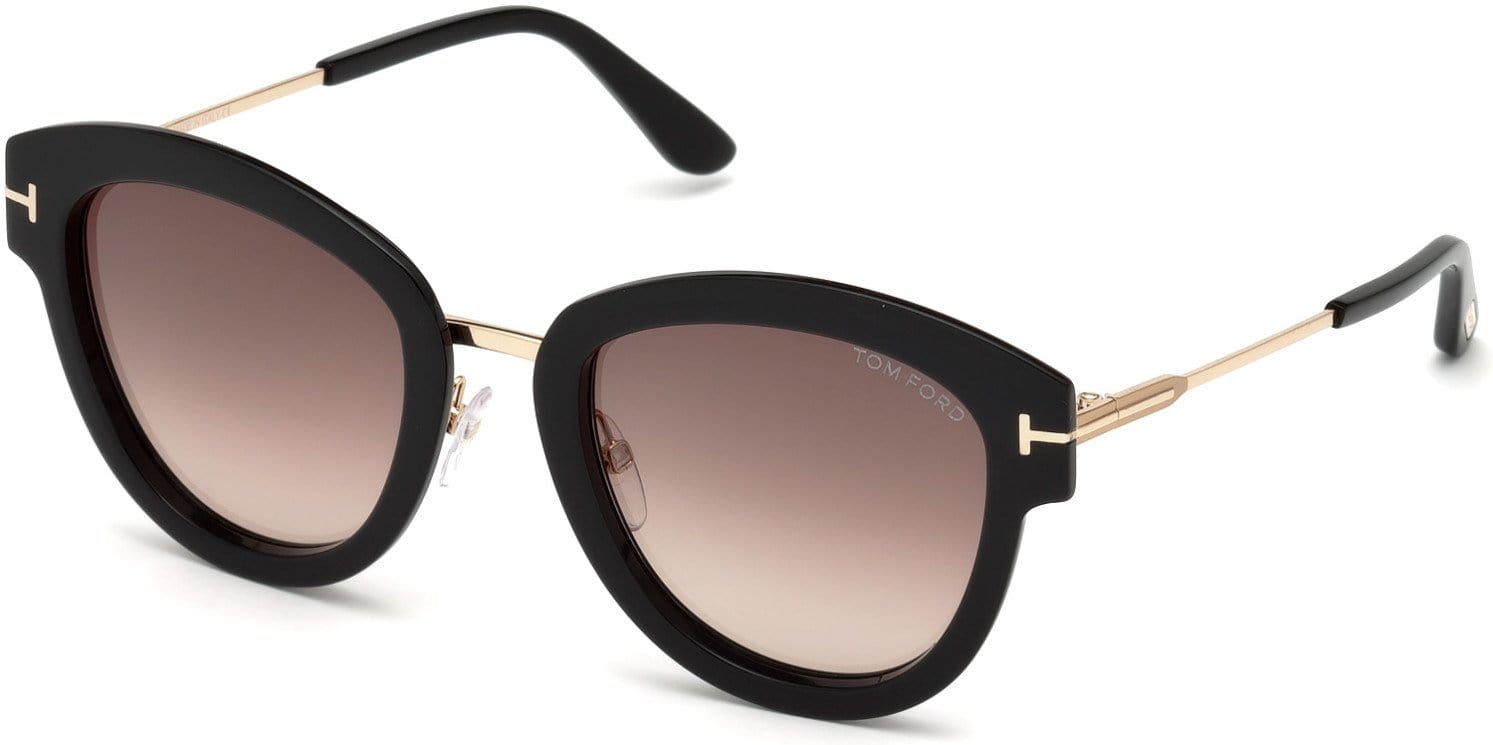 Tom Ford FT0574 Mia-02 Butterfly Sunglasses 01T-01T - Shiny Black, Rose Gold/ Gradient Red Wine Lenses