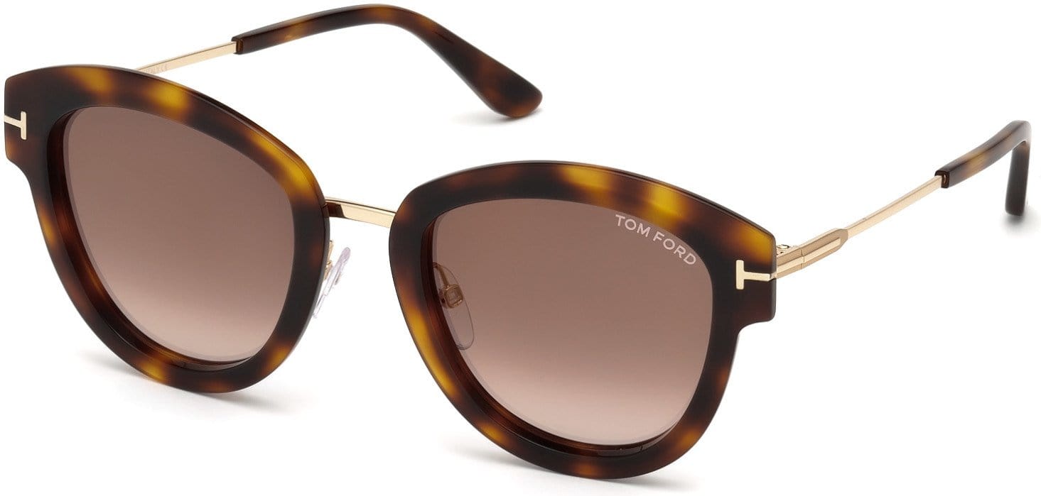 Tom Ford FT0574 Mia-02 Butterfly Sunglasses 52G-52G - Shiny Classic Havana, Rose Gold/ Gradient Brown W. Gold Flash Lenses