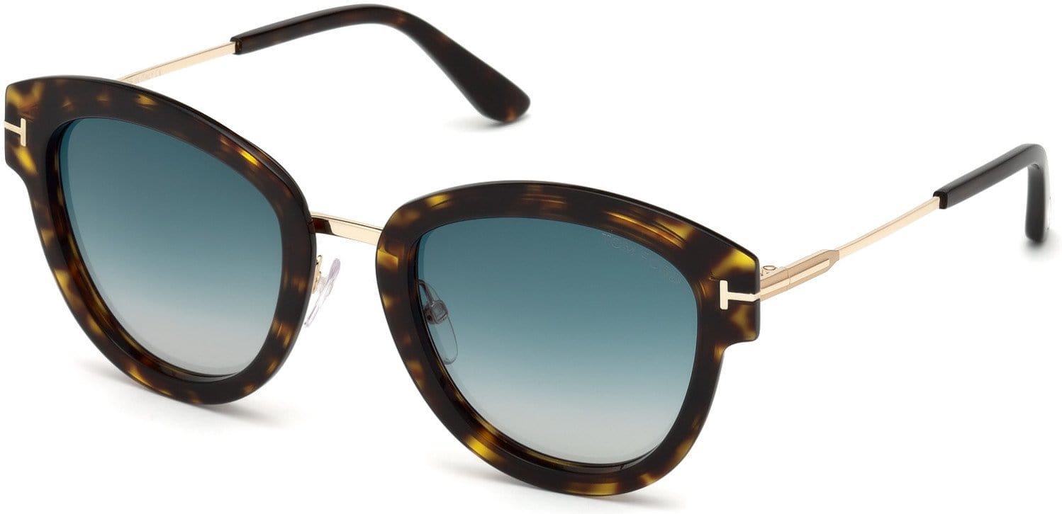 Tom Ford FT0574 Mia-02 Butterfly Sunglasses 52P-52P - Shiny Dark Havana, Rose Gold/ Gradient Deep Turquoise Lenses