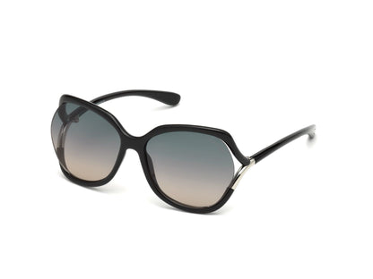 Tom Ford FT0578 Anouk-02 Geometric Sunglasses 01B-01B - Shiny Black, Palladium Temple Detail/ Gradient Smoke Lenses