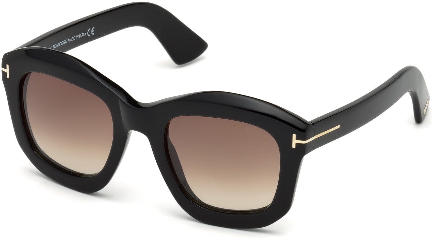 Tom Ford FT0582 Julia-02 Geometric Sunglasses 01F-01F - Shiny Black  / Gradient Brown