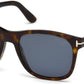 Tom Ford FT0595-F Eric-02 Geometric Sunglasses 52D-52D - Shiny Dark Havana, Palladium T Logo/ Blue Polarized Lenses