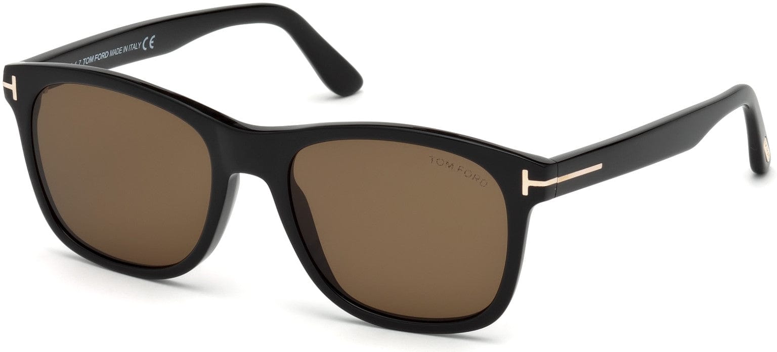 Tom Ford FT0595 Eric-02 Geometric Sunglasses 01J-01J - Shiny Black, Rose Gold T Logo/ Roviex Lenses