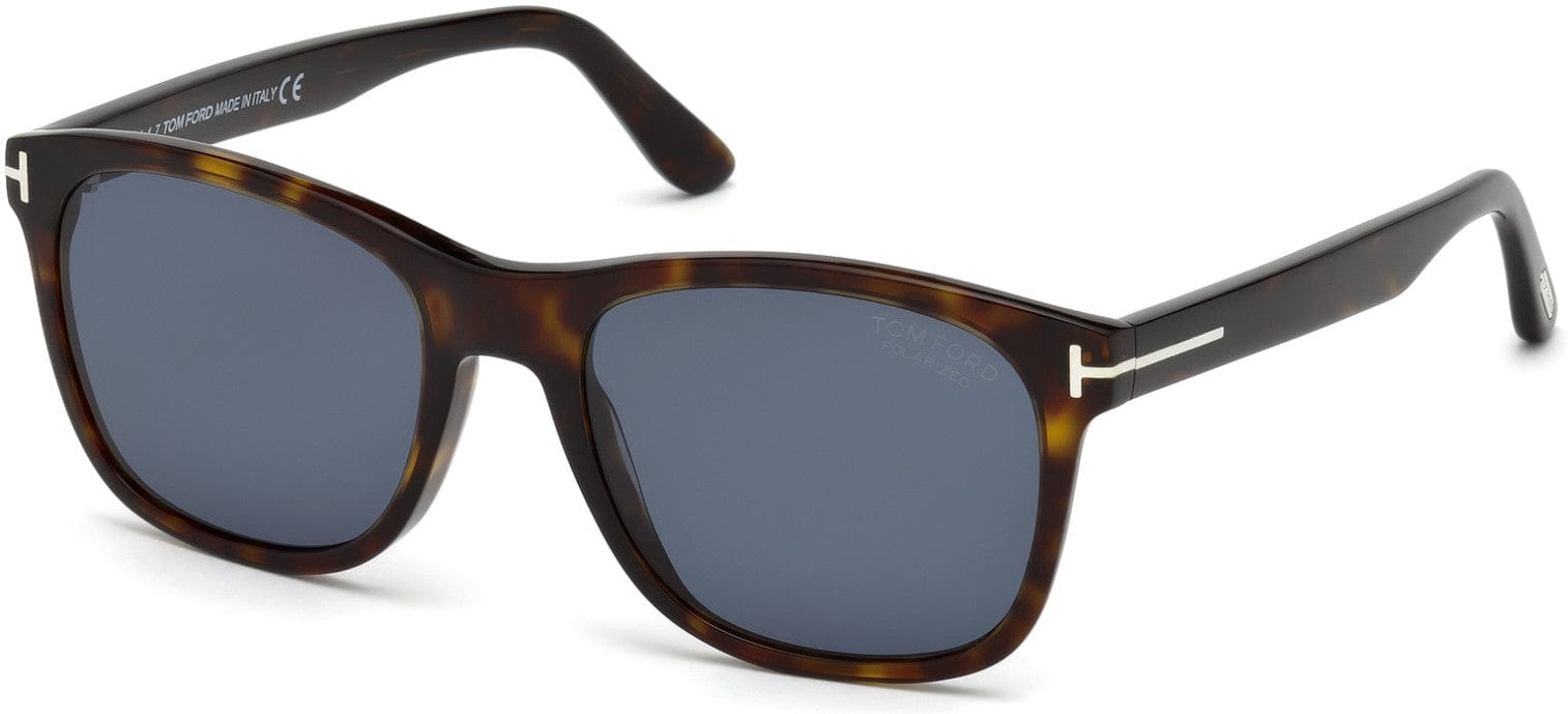 Tom Ford FT0595 Eric-02 Geometric Sunglasses 52D-52D - Shiny Dark Havana, Palladium T Logo/ Blue Polarized Lenses