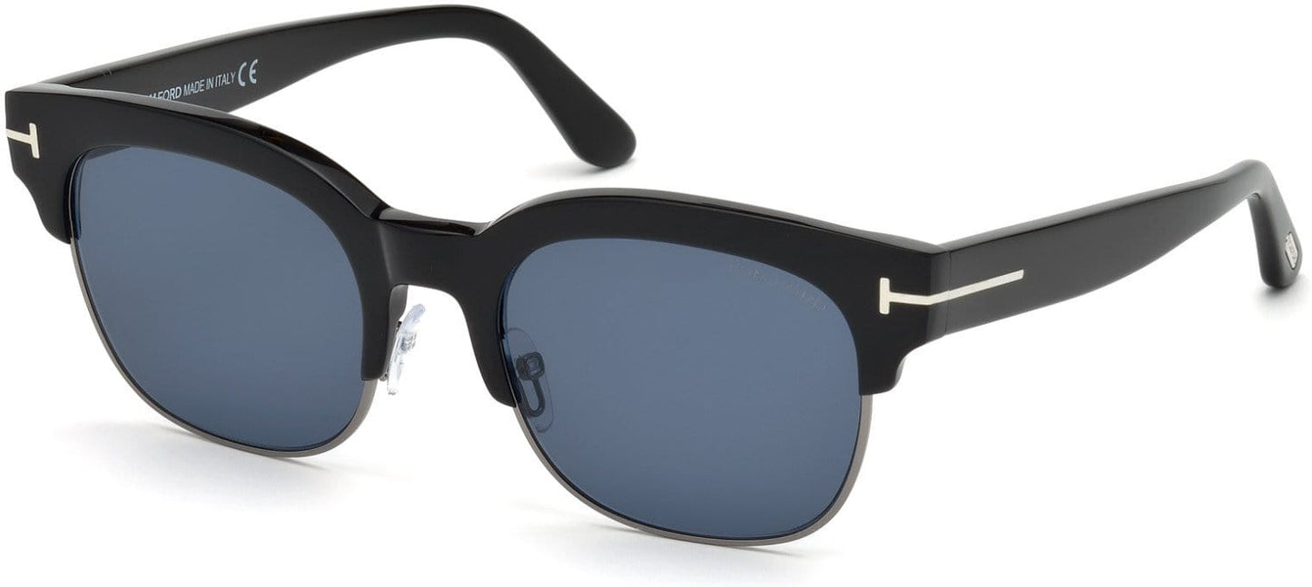 Tom Ford FT0597 Harry-02 Geometric Sunglasses 01V-01V - Shiny Black  / Blue