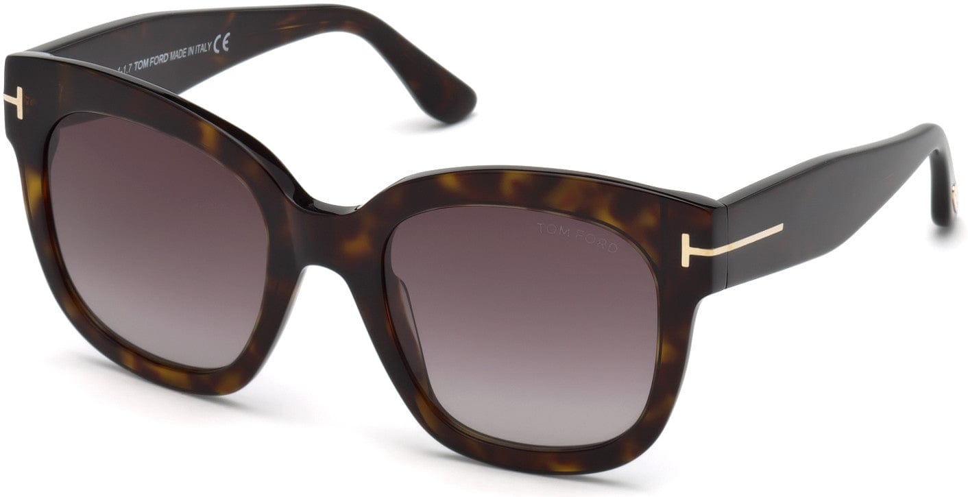 Tom Ford FT0613-F Beatrix-02 Geometric Sunglasses 52T-52T - Shiny Classic Dark Havana, Rose Gold T Logo/ Gradient Burgundy Lenses