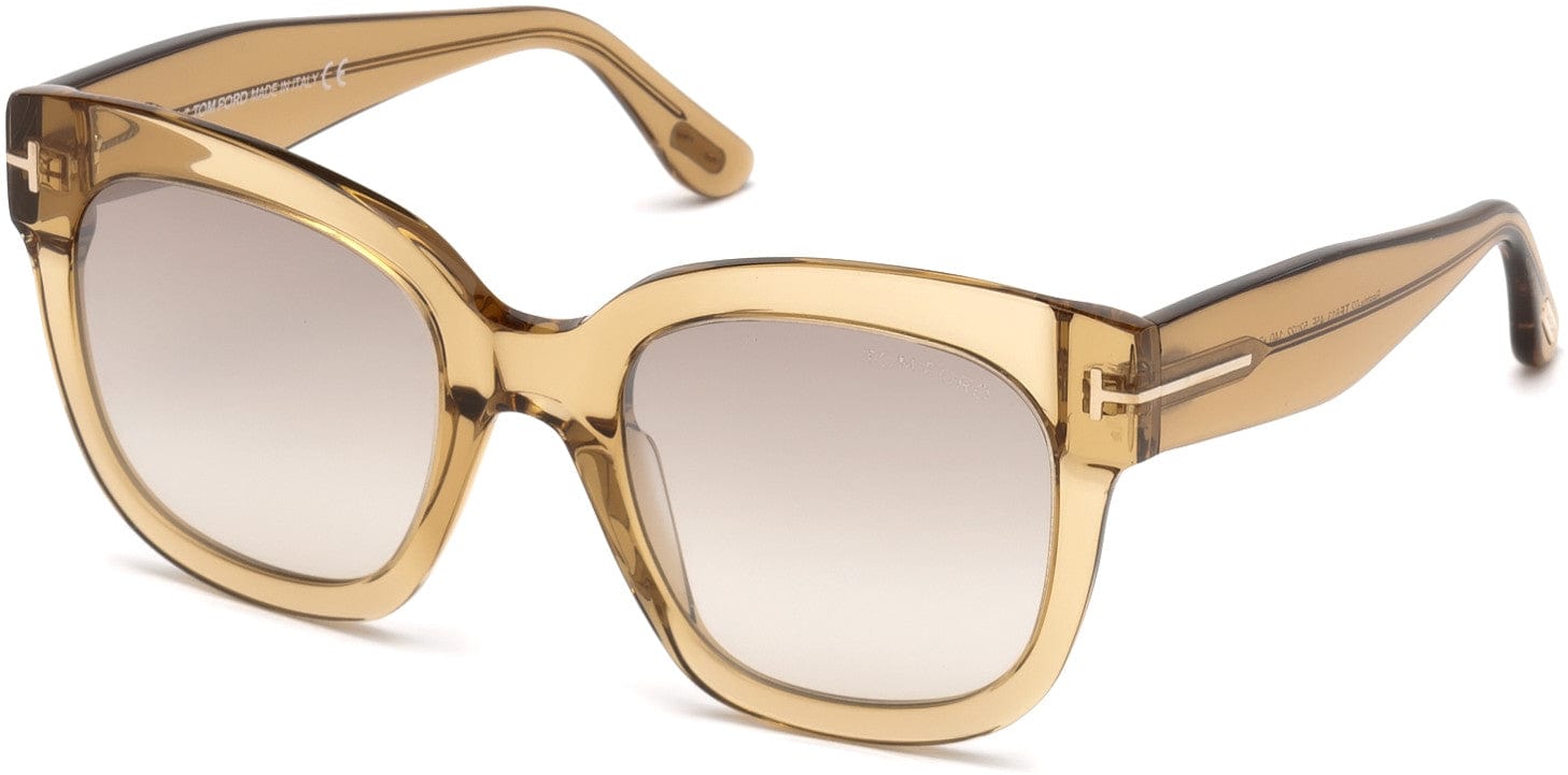 Tom Ford FT0613 Beatrix-02 Geometric Sunglasses 45F-45F - Transparent Champagne, Rose Gold T Logo/ Grad. Brown Fl. Silver Lenses