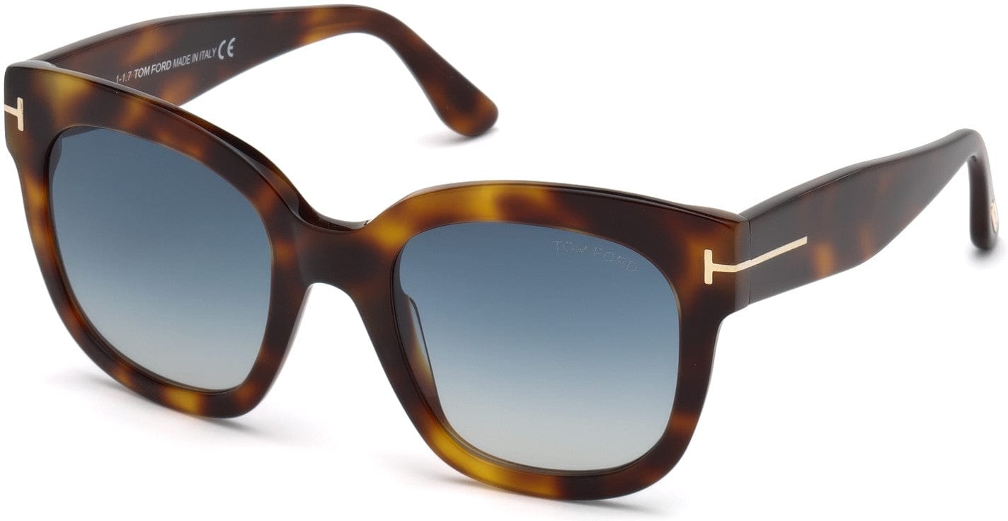 Tom Ford FT0613 Beatrix-02 Geometric Sunglasses 53W-53W - Shiny Classic Havana, Rose Gold T Logo/ Gradient Green Teal Lenses