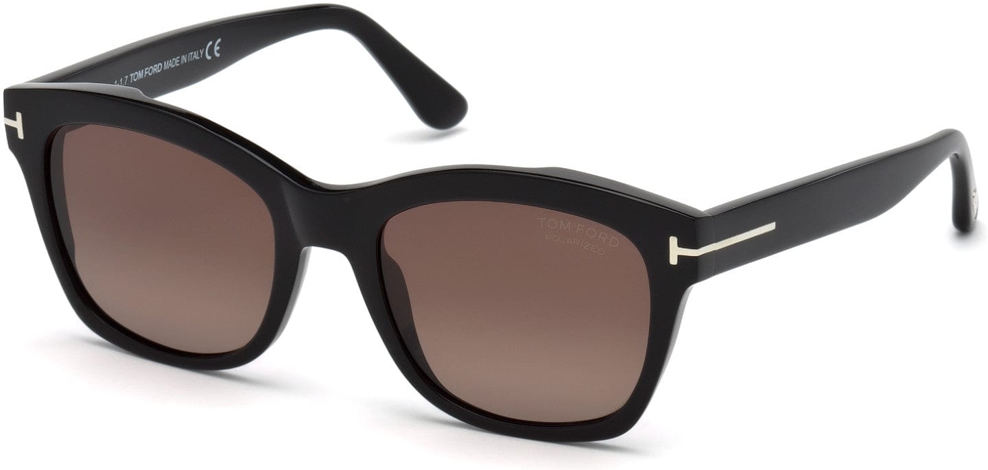 Tom Ford FT0614 Lauren-02 Geometric Sunglasses 01H-01H - Shiny Black, Palladium T Logo/ Gradient Burgundy Polarized Lenses