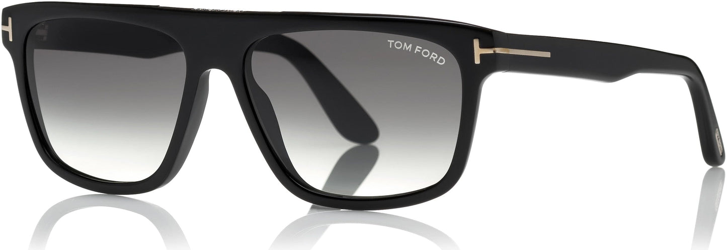 Tom Ford FT0628 Cecilio-02 Geometric Sunglasses 01B-01B - Shiny Black/ Smoke Gradient Lenses