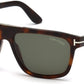 Tom Ford FT0628 Cecilio-02 Geometric Sunglasses 52N-52N - Shiny Dark Havana/ Green Lenses