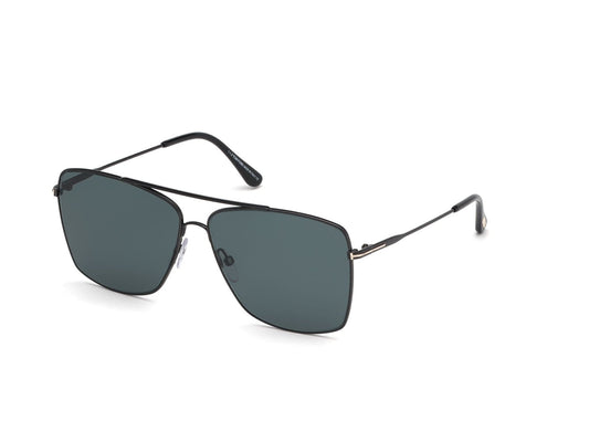 Tom Ford FT0651 Magnus-02 Geometric Sunglasses 01V-01V - Black, Black Temple Tips/ Dark Teal Lenses
