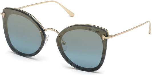 Tom Ford FT0657 Charlotte Butterfly Sunglasses 55X-55X - Shiny Light Blue, Shiny Pale Gold / Blue, Grad. Gold Flash Lenses