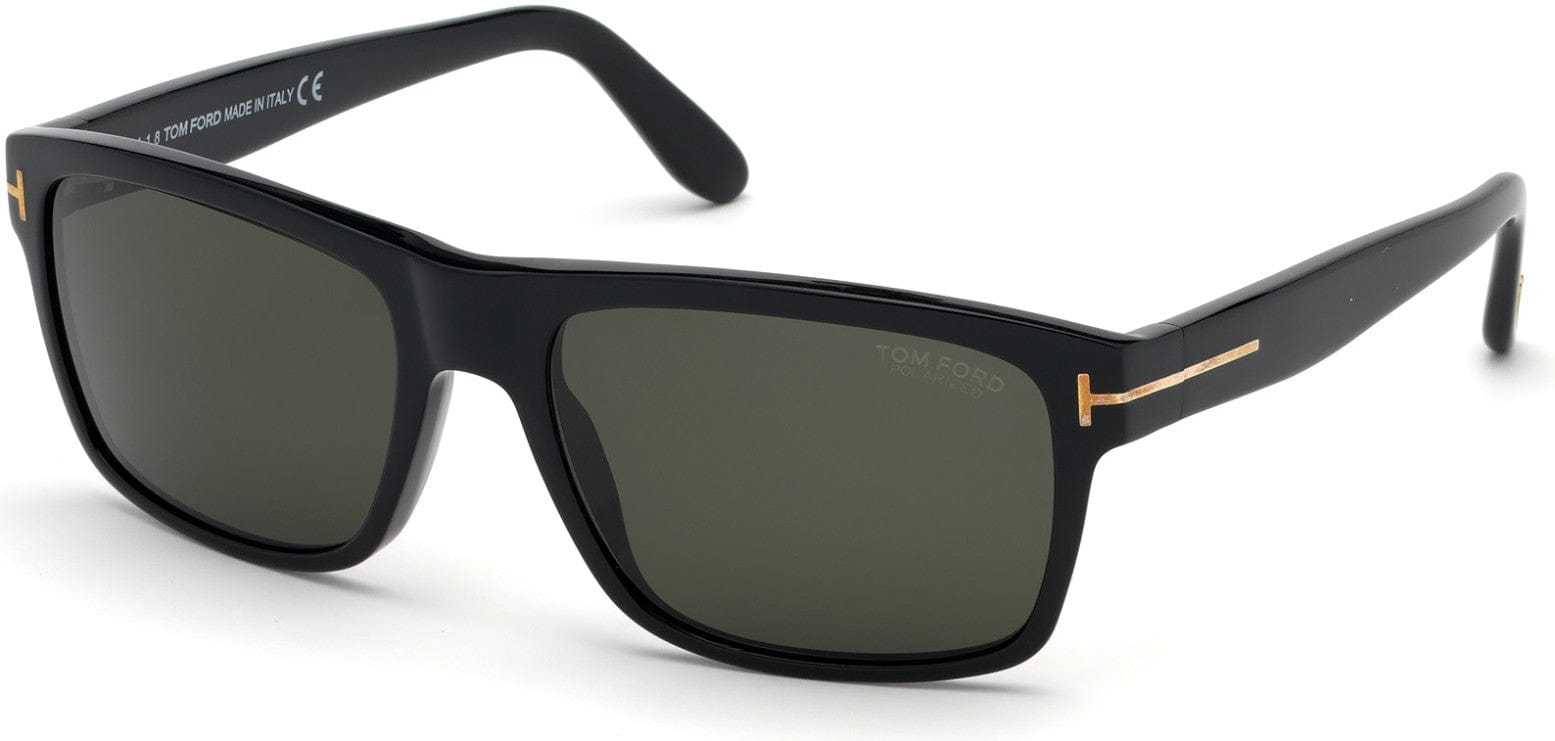 Tom Ford FT0678 August Geometric Sunglasses 01D-01D - Shiny Black /  Polarized Smoke Lenses