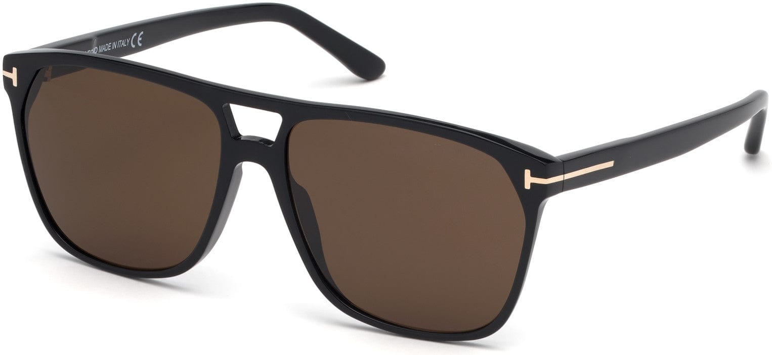 Tom Ford FT0679 Shelton Geometric Sunglasses 01E-01E - Shiny Black / Brown Lenses