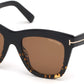 Tom Ford FT0685 Julie Geometric Sunglasses 05E-05E - Shiny Black To Dark Havana, Shiny Black/ Brown Lenses