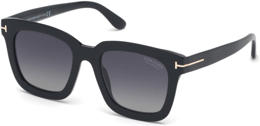 Tom Ford FT0690 Sari Geometric Sunglasses 01D-01D - Shiny Black/ Gradient Grey Polarized W. Silver Mirror Lenses