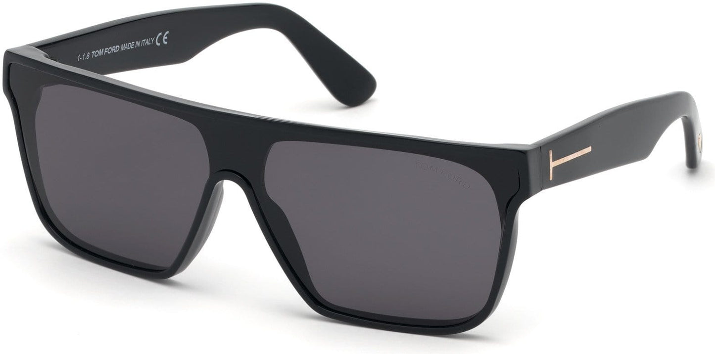Tom Ford FT0709 Wyhat Geometric Sunglasses 01A-01A - Shiny Black, Shiny Rose Gold / Smoke Lenses