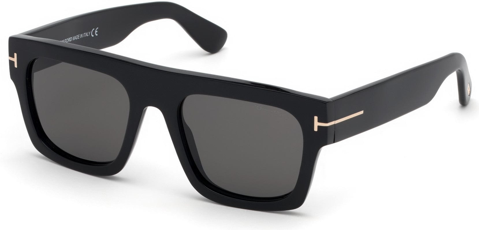 Tom Ford FT0711 Fausto Geometric Sunglasses 01A-01A - Shiny Black / Smoke Lenses