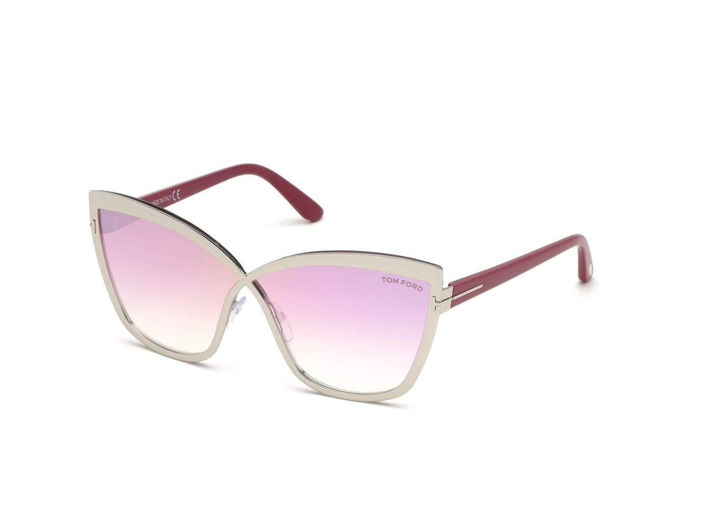 Tom Ford FT0715 Sandrine-02 Butterfly Sunglasses 16Z-16Z - Shiny Palladium, Shiny Red Temples/ Gradient Pink-To-Pearl Lenses