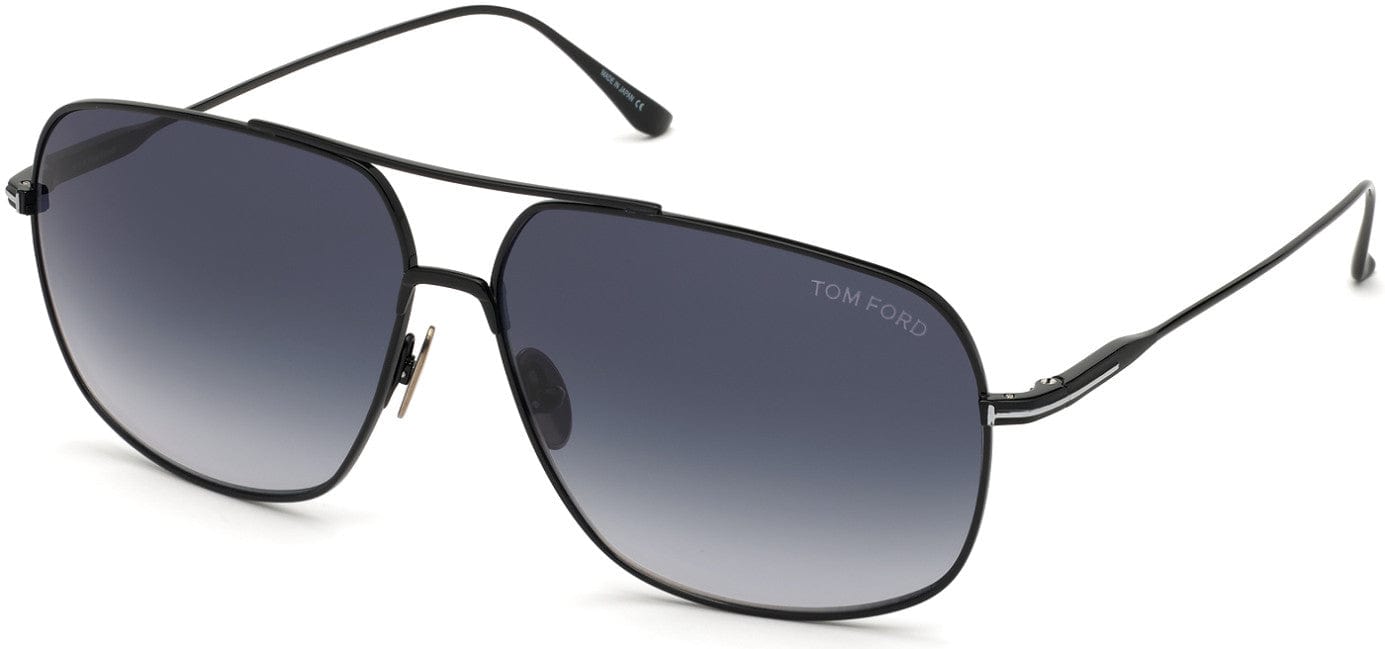 Tom Ford FT0746 John-02 Navigator Sunglasses 01W-01W - Shiny Black Titanium/ Gradient Blue Lenses