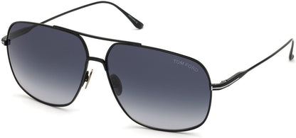 Tom Ford FT0746 John-02 Navigator Sunglasses 01W-01W - Shiny Black Titanium/ Gradient Blue Lenses