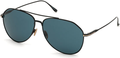 Tom Ford FT0747 Cyrus Pilot Sunglasses 01V-01V - Shiny Black Titanium/ Blue-Green Lenses