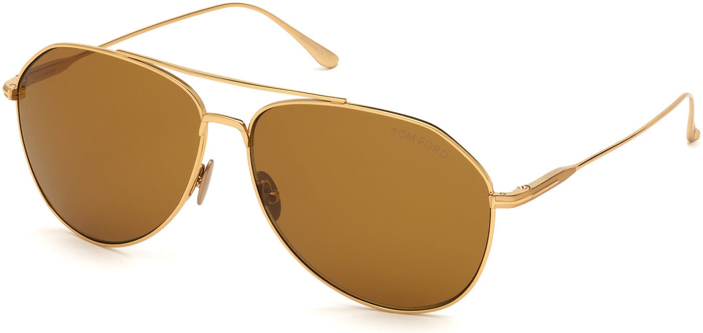 Tom Ford FT0747 Cyrus Pilot Sunglasses 30E-30E - Shiny Tf Yellow Gold Titanium/ Vintage Brown Lenses