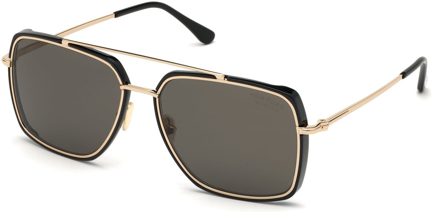 Tom Ford FT0750 Navigator Sunglasses 01D-01D - Shiny Rose Gold/ Shiny Black Temple Tips/ Polarized Smoke Lenses