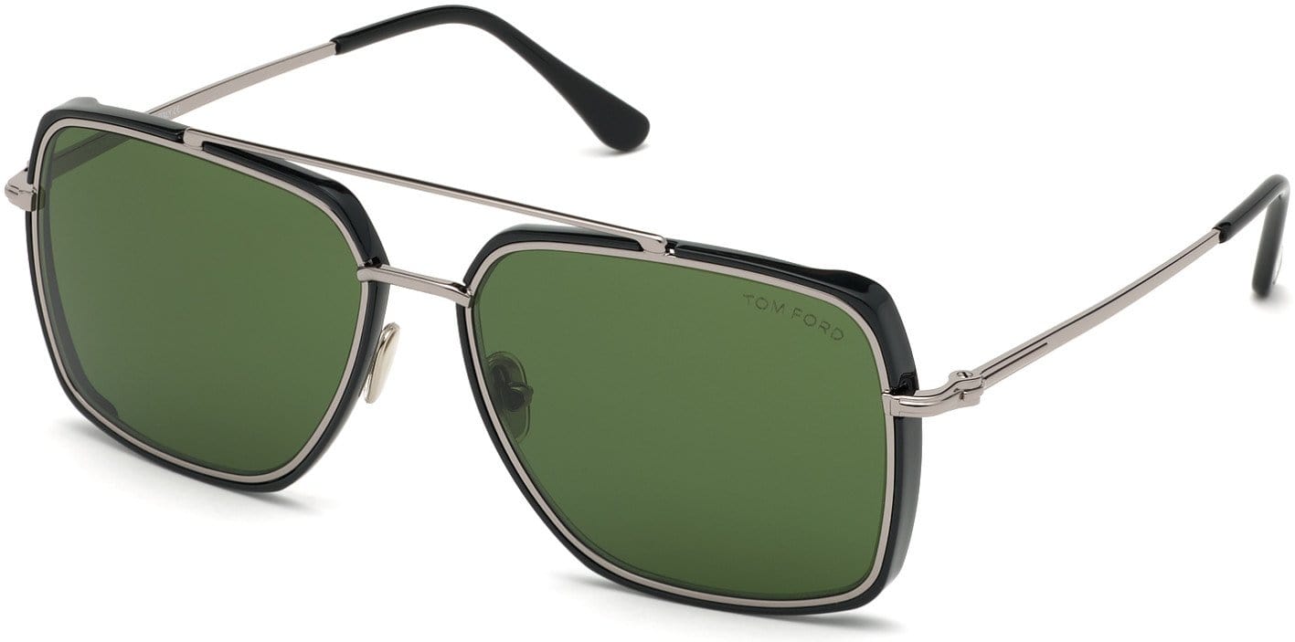 Tom Ford FT0750 Navigator Sunglasses 01N-01N - Shiny Light Ruthenium/ Shiny Black Temple Tips/ Green Lenses